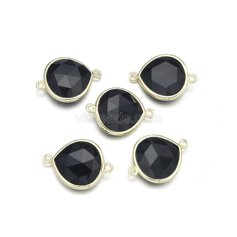 Gemstone Faceted Teardrop Double Rings Connectors, Approx 18x24mm, Sell by Piece