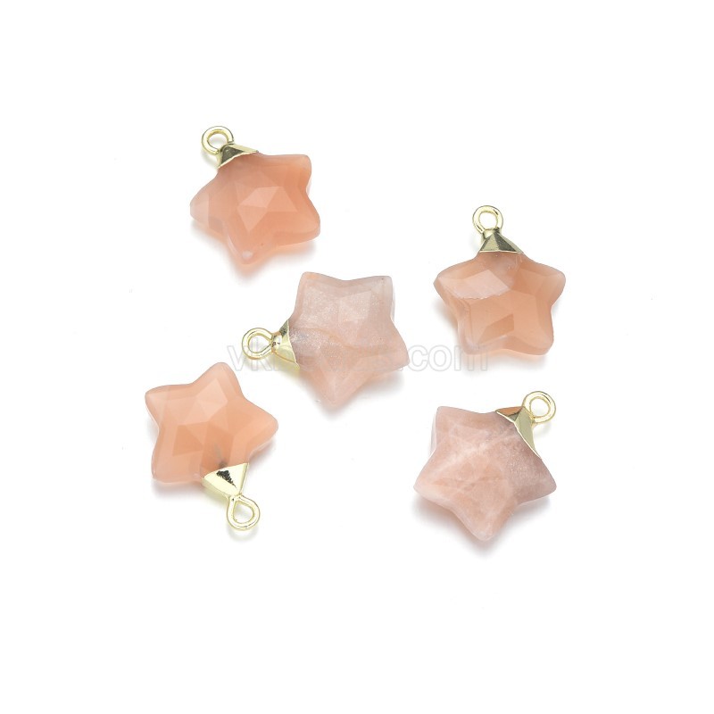 Gemstone Faceted Puffy Star Charms, with Base Metal Findings, Approx 15mm, Sell by Piece