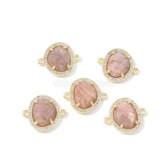 Gemstone Faceted Egg Double Rings Connectors, with Micro Pave CZ Edge, Approx 17x20mm, Sell by Piece