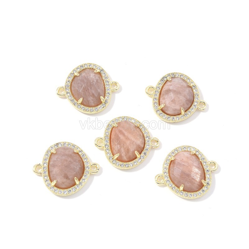 Gemstone Faceted Egg Double Rings Connectors, with Micro Pave CZ Edge, Approx 17x20mm, Sell by Piece