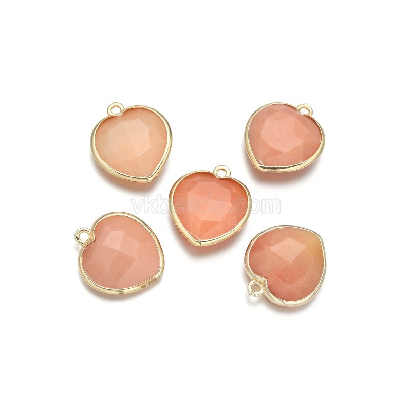 Gemstone Faceted Puffy Heart Charms, with Gold Plated Base Metal Findings, Approx 17mm, Sell by Piece