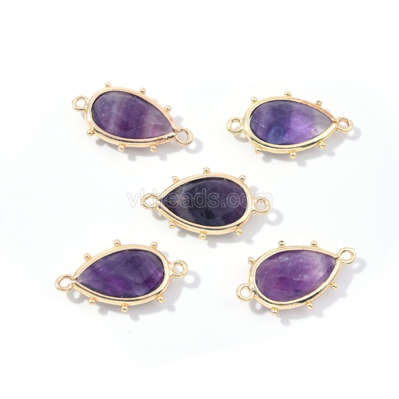 Gemstone Faceted Teardrop Double Rings Connectors, Approx 15x23mm, Sell by Piece