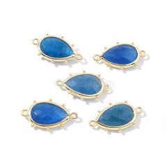 Gemstone Faceted Teardrop Double Rings Connectors, with Gold Plated Base Metal Findings, Approx 15x23mm, Sell by Piece