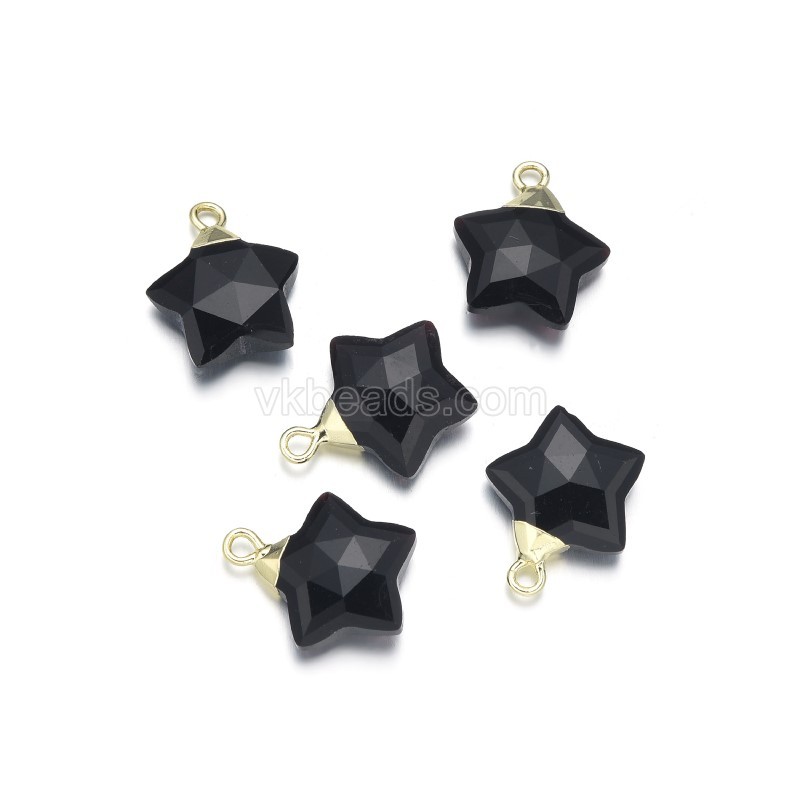 Gemstone Faceted Puffy Star Charms, with Base Metal Findings, Approx 15mm, Sell by Piece