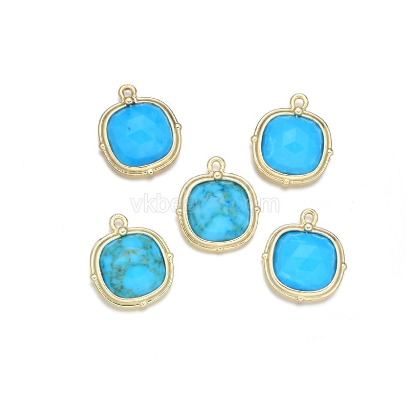Gemstone Faceted Square Charms, with Gold Plated Base Metal Findings, Approx 13mm, Sell by Piece