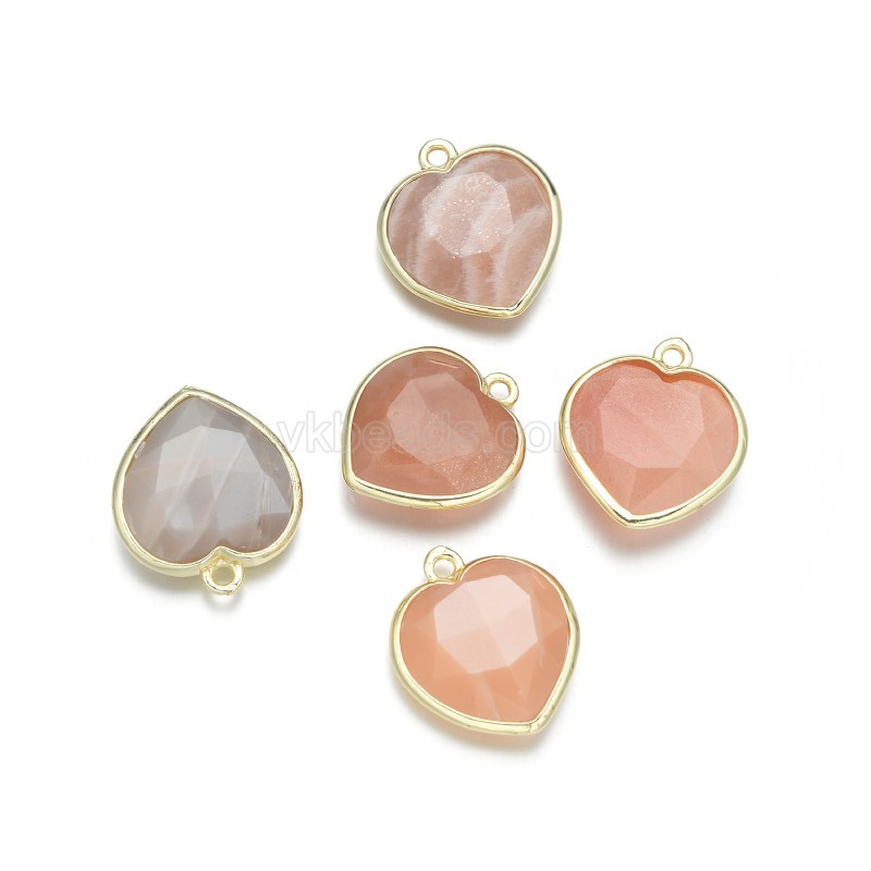Gemstone Faceted Puffy Heart Charms, with Base Metal Edge, Approx 17mm, Sell by Piece