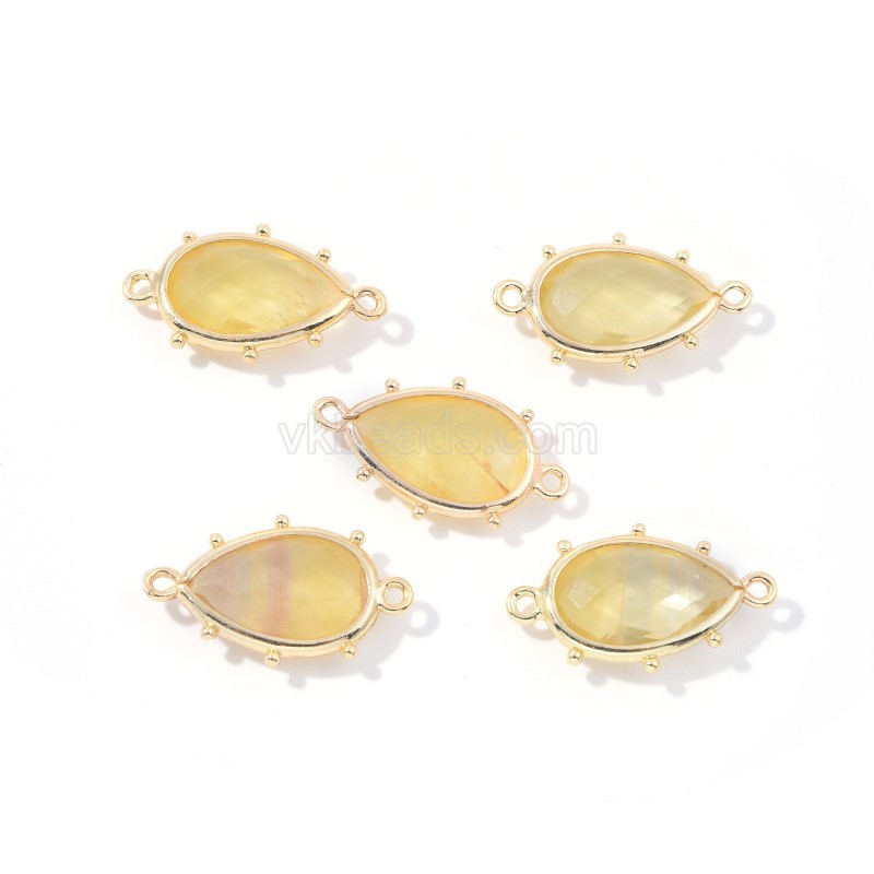 Gemstone Faceted Teardrop Double Rings Connectors, Approx 15x23mm, Sell by Piece