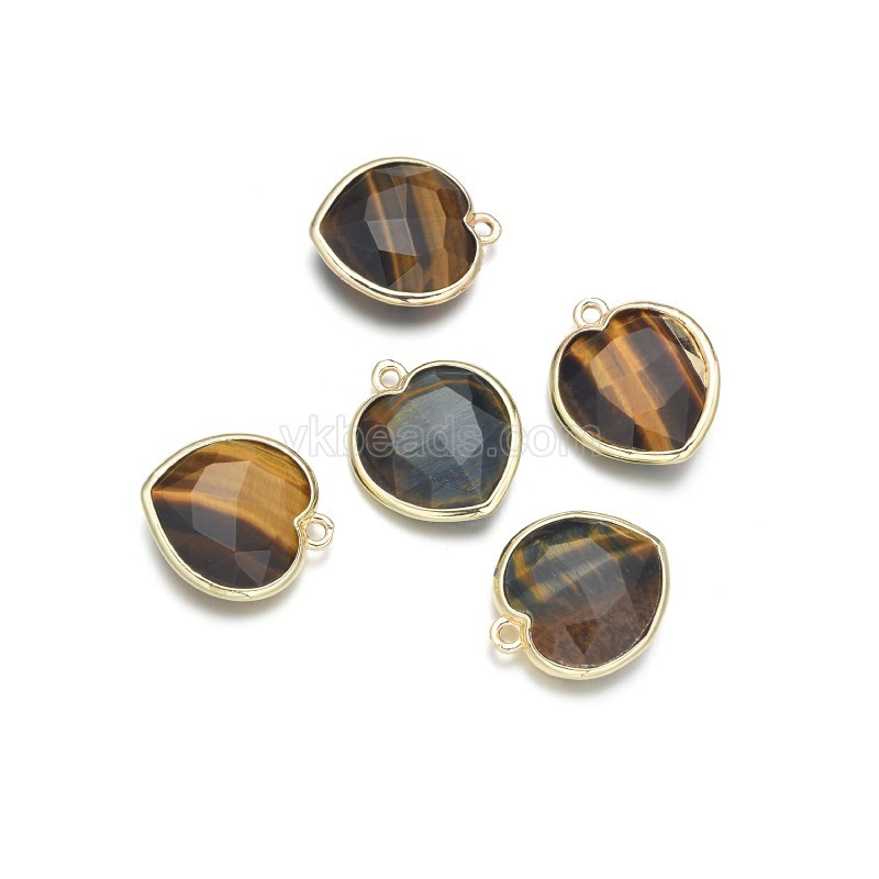Gemstone Faceted Puffy Heart Charms, with Gold Plated Base Metal Findings, Approx 17mm, Sell by Piece