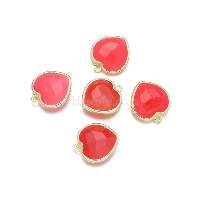 Gemstone Faceted Puffy Heart Charms, with Gold Plated Base Metal Findings, Approx 17mm, Sell by Piece