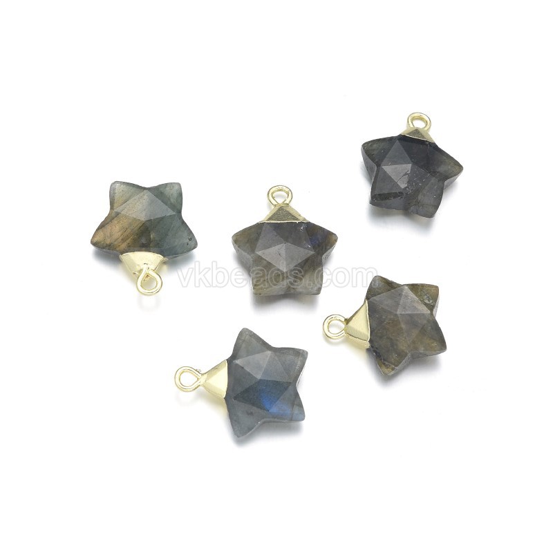 Gemstone Faceted Puffy Star Charms, with Base Metal Findings, Approx 15mm, Sell by Piece