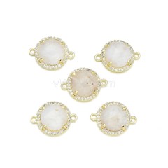 Gemstone Faceted Flat Round Double Rings Connectors, with Micro Pave CZ Base Metal Edge, Approx 13.3mm, Sell by Piece