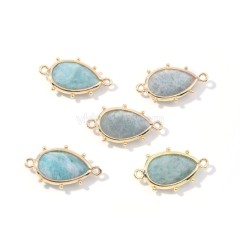 Gemstone Faceted Teardrop Double Rings Connectors, with Gold Plated Base Metal Findings, Approx 15x23mm, Sell by Piece