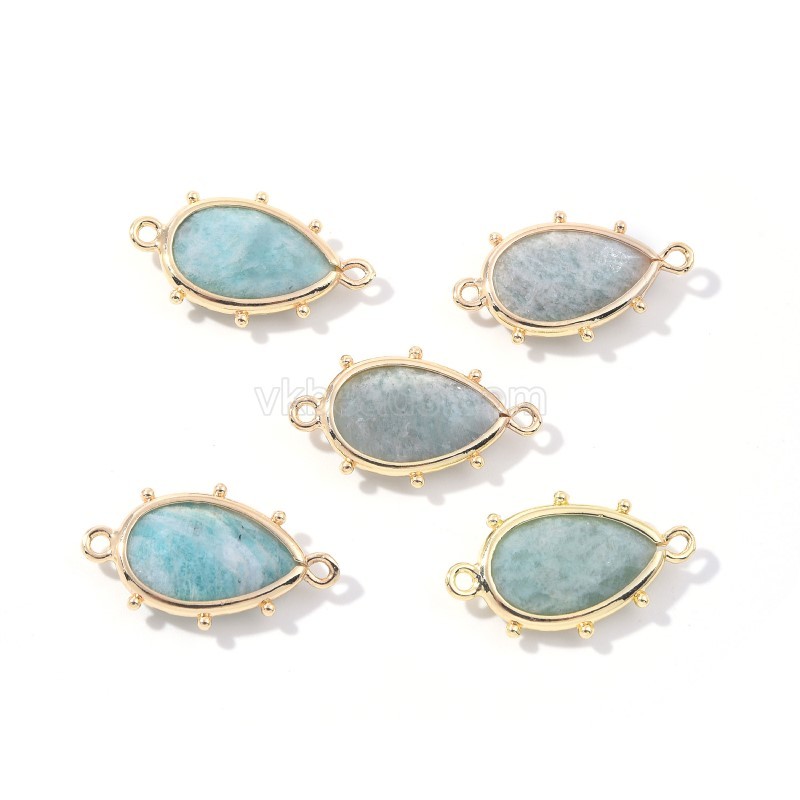 Gemstone Faceted Teardrop Double Rings Connectors, with Gold Plated Base Metal Findings, Approx 15x23mm, Sell by Piece