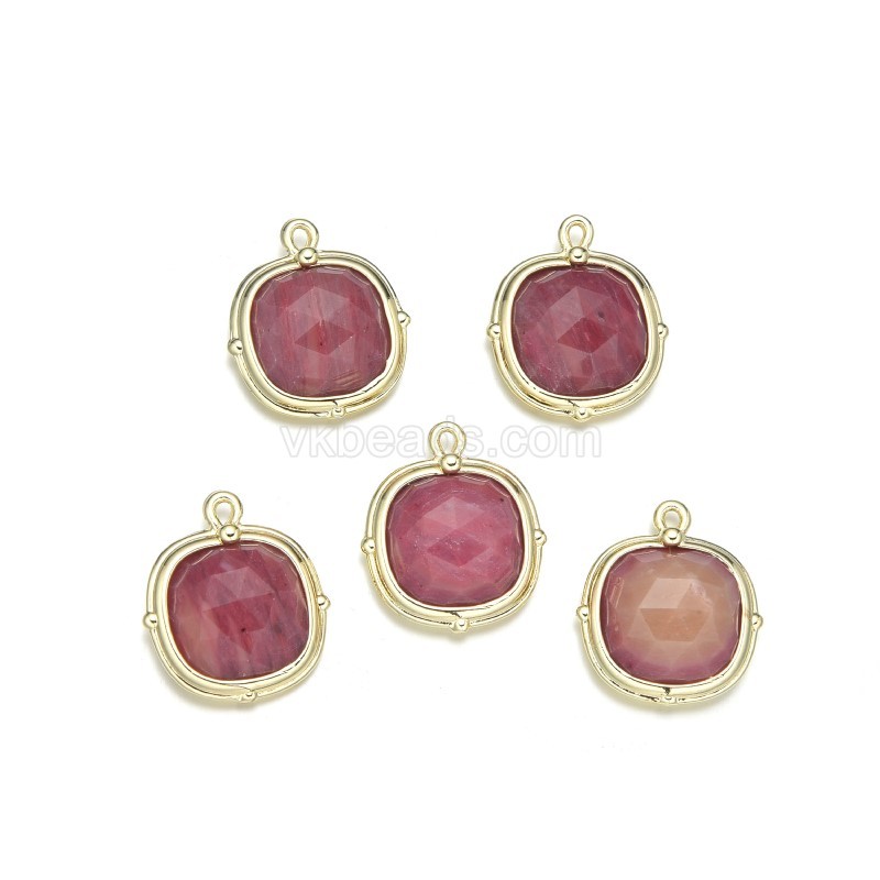 Gemstone Faceted Square Charm Pendants, with Base Metal Edge, Approx 13mm, Sell by Piece