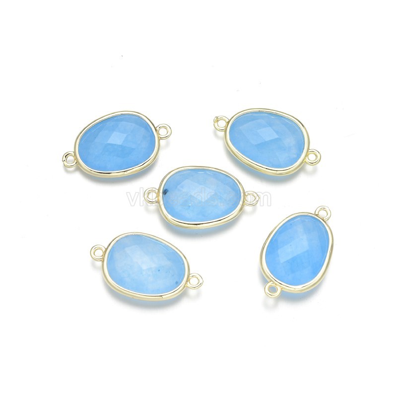 Gemstone Faceted Oval Double Rings Base Metal Connectors, Approx 12x23mm, Sell by Piece