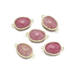 Gemstone Faceted Oval Double Rings Base Metal Connectors, Approx 12x23mm, Sell by Piece