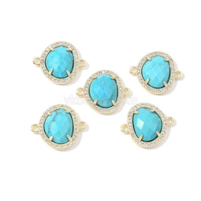 Gemstone Faceted Egg Double Rings Connectors, with Micro Pave CZ Edge, Approx 17x20mm, Sell by Piece