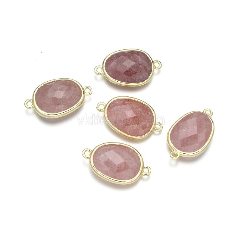 Gemstone Faceted Oval Double Rings Base Metal Connectors, Approx 12x23mm, Sell by Piece