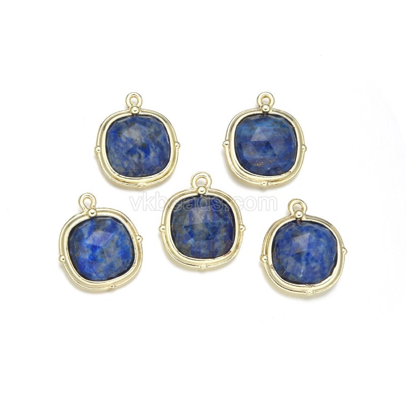 Gemstone Faceted Square Charms, with Gold Plated Base Metal Findings, Approx 13mm, Sell by Piece