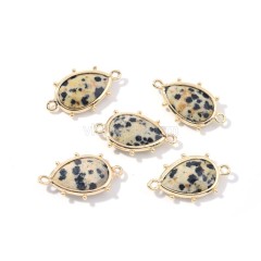Gemstone Faceted Teardrop Double Rings Connectors, with Gold Plated Base Metal Findings, Approx 15x23mm, Sell by Piece