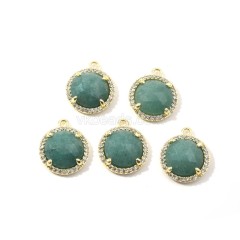 Gemstone Faceted Flat Round Charms, with Micro Pave CZ Base Metal Edge, Approx 13.5mm, Sell by Piece