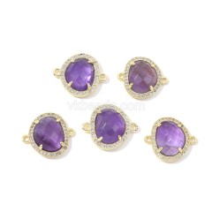 Gemstone Faceted Egg Double Rings Connectors, with Micro Pave CZ Edge, Approx 17x20mm, Sell by Piece