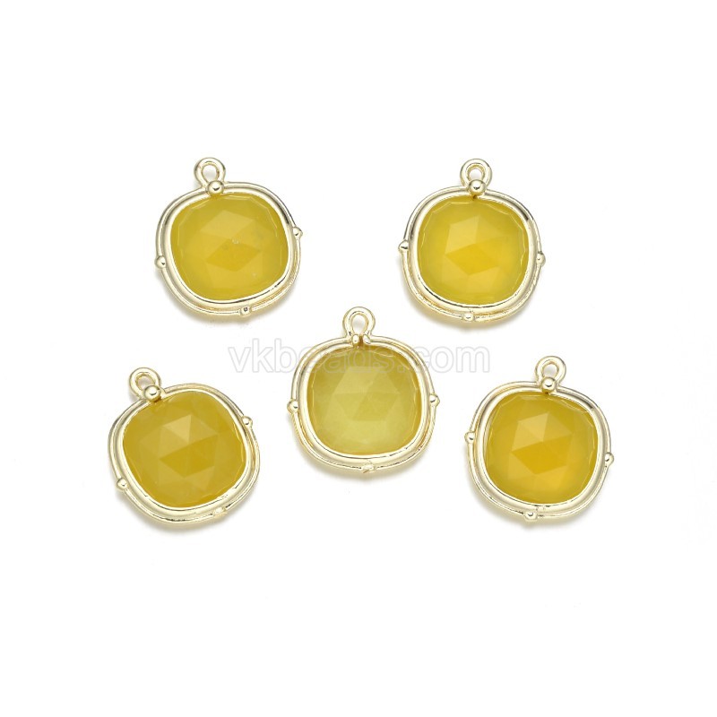 Gemstone Faceted Square Charms, with Gold Plated Base Metal Findings, Approx 13mm, Sell by Piece