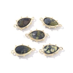 Gemstone Faceted Teardrop Double Rings Connectors, with Gold Plated Base Metal Findings, Approx 15x23mm, Sell by Piece