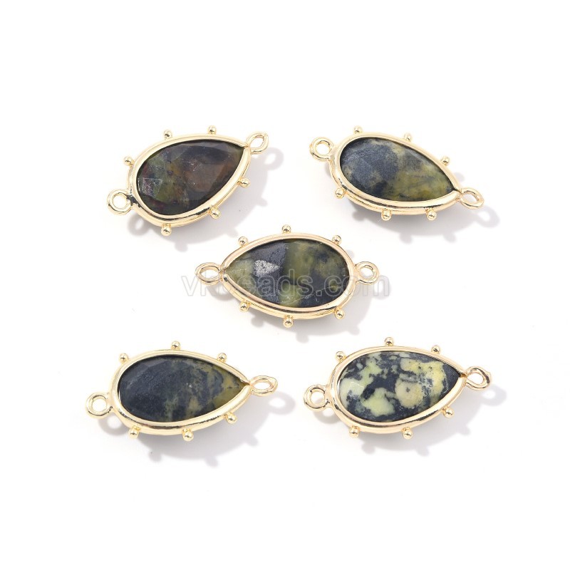 Gemstone Faceted Teardrop Double Rings Connectors, with Gold Plated Base Metal Findings, Approx 15x23mm, Sell by Piece