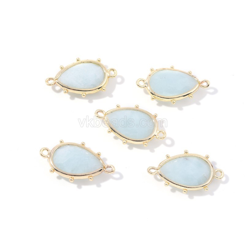 Gemstone Faceted Teardrop Double Rings Connectors, Approx 15x23mm, Sell by Piece
