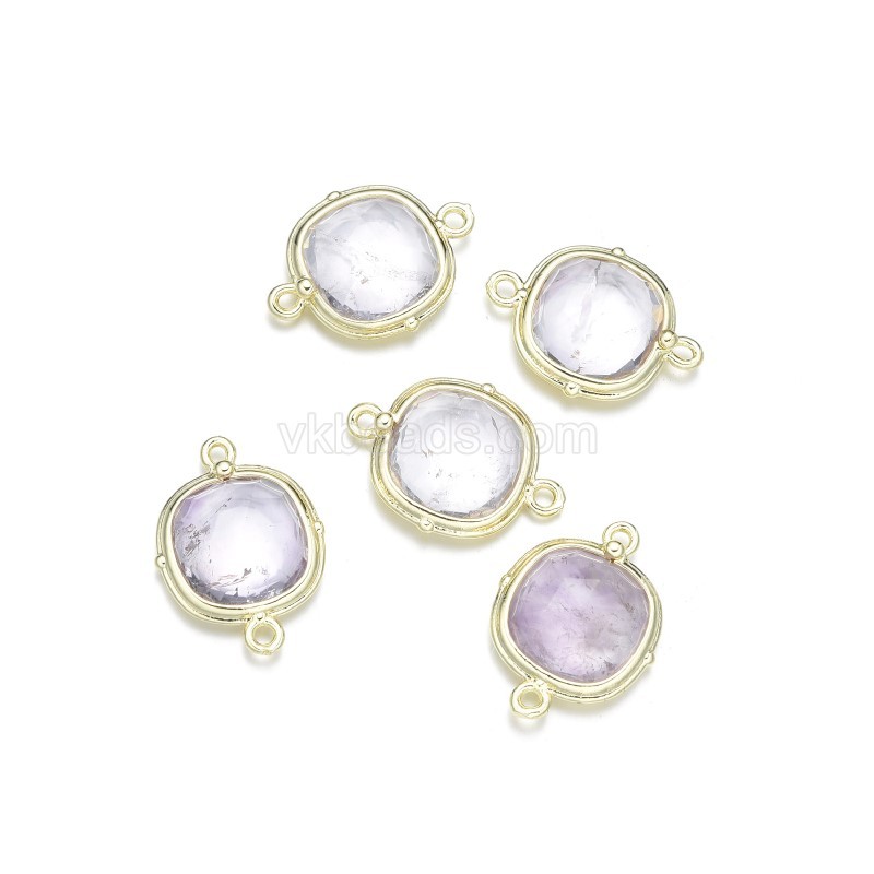 Gemstone Faceted Square Double Rings  Connectors, with Gold Plated Base Metal Findings, Approx 14mm, Sell by Piece
