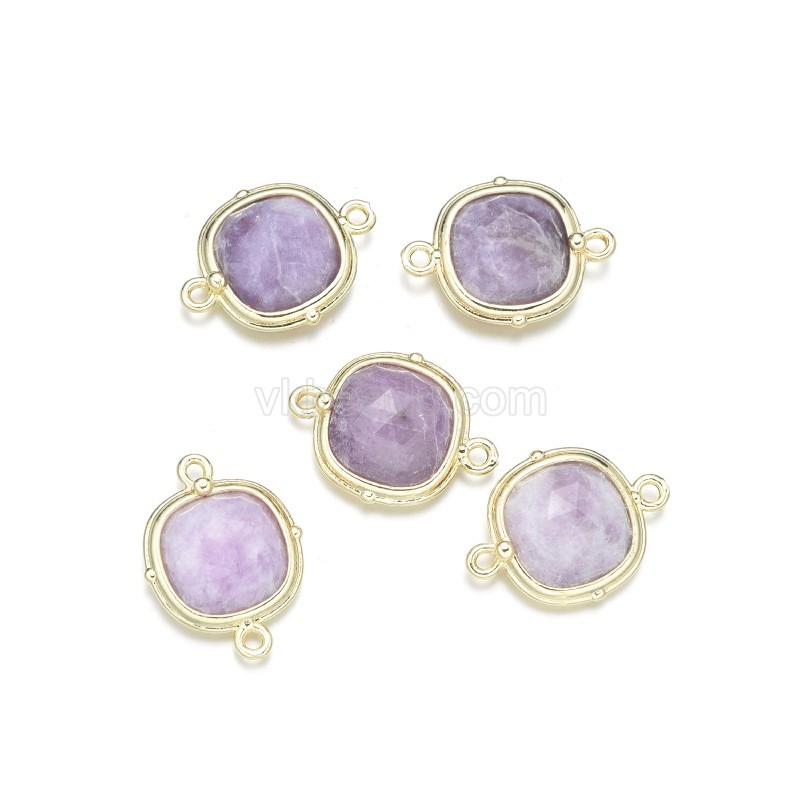 Gemstone Faceted Square Double Rings Base Metal Connectors, Approx 14mm, Sell by Piece