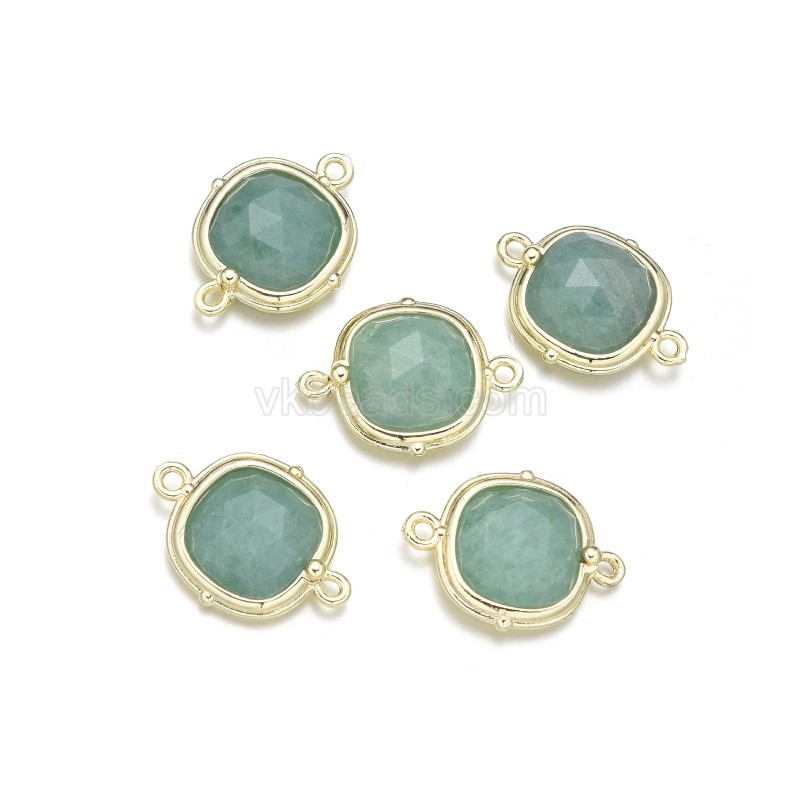 Gemstone Faceted Square Double Rings  Connectors, with Gold Plated Base Metal Findings, Approx 14mm, Sell by Piece