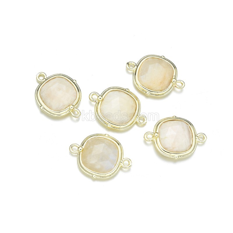 Gemstone Faceted Square Double Rings Base Metal Connectors, Approx 14mm, Sell by Piece