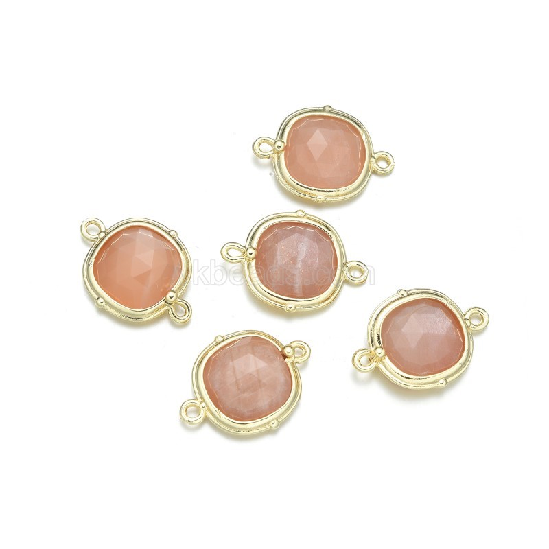Gemstone Faceted Square Double Rings  Connectors, with Gold Plated Base Metal Findings, Approx 14mm, Sell by Piece