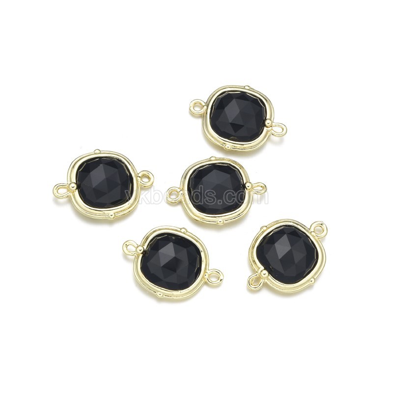Gemstone Faceted Square Double Rings  Connectors, with Gold Plated Base Metal Findings, Approx 14mm, Sell by Piece