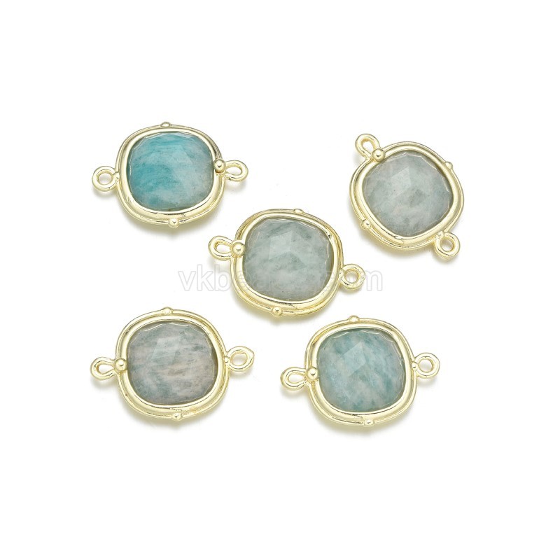 Gemstone Faceted Square Double Rings  Connectors, with Gold Plated Base Metal Findings, Approx 14mm, Sell by Piece