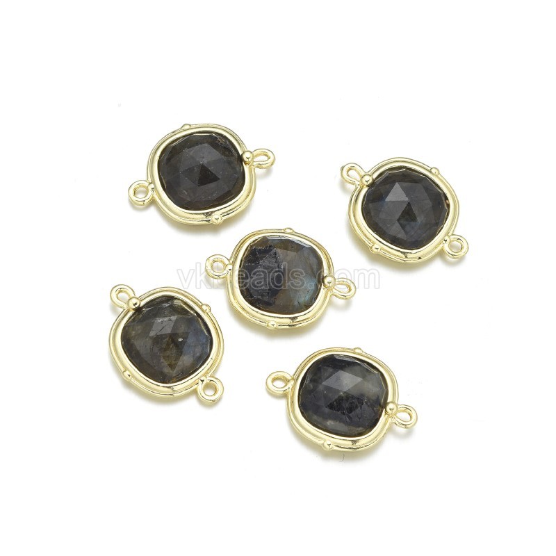 Gemstone Faceted Square Double Rings  Connectors, with Gold Plated Base Metal Findings, Approx 14mm, Sell by Piece