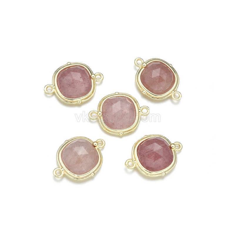 Gemstone Faceted Square Double Rings Base Metal Connectors, Approx 14mm, Sell by Piece