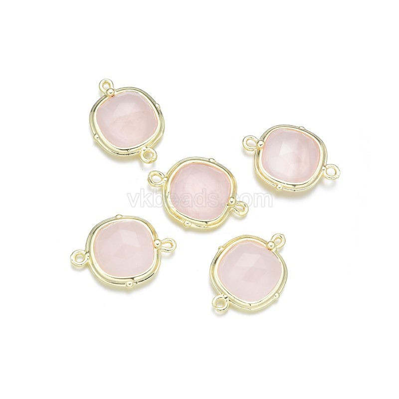 Gemstone Faceted Square Double Rings Base Metal Connectors, Approx 14mm, Sell by Piece