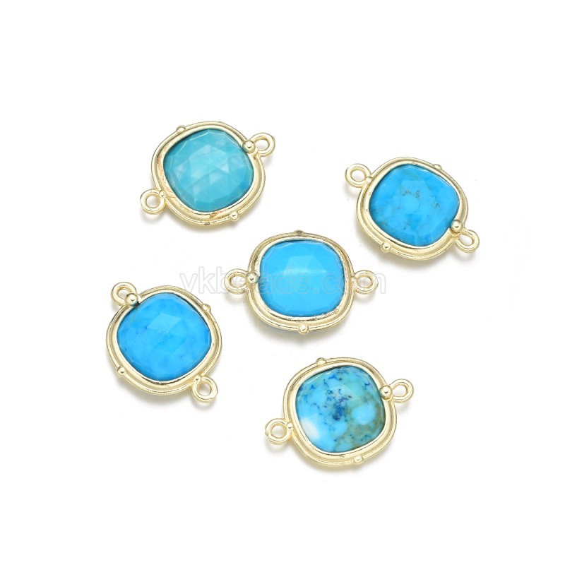 Gemstone Faceted Square Double Rings  Connectors, with Gold Plated Base Metal Findings, Approx 14mm, Sell by Piece