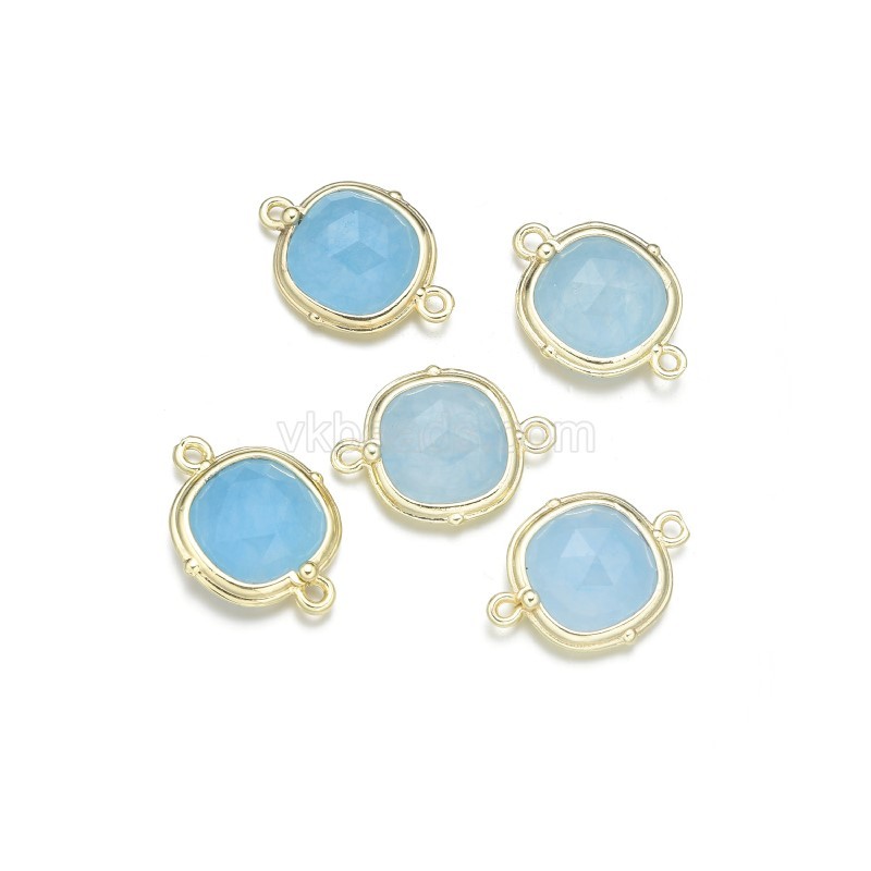 Gemstone Faceted Square Double Rings Base Metal Connectors, Approx 14mm, Sell by Piece