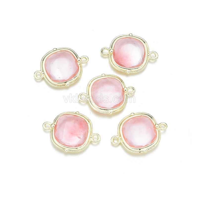 Gemstone Faceted Square Double Rings Base Metal Connectors, Approx 14mm, Sell by Piece