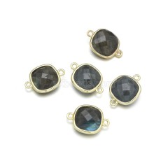 Gemstone Faceted Square Double Rings Connectors, with Gold Plated Base Metal Findings, Approx 14mm, Sell by Piece