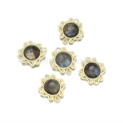 Gemstone Faceted Round Charms, with Gold Plated Findings, Approx 17mm, Sell by Piece