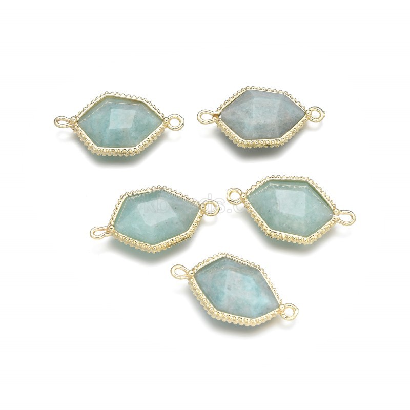 Gemstone Faceted Hexagon Double Rings Connectors with Base Metal Edge, Approx 13x25mm, Sell by Piece
