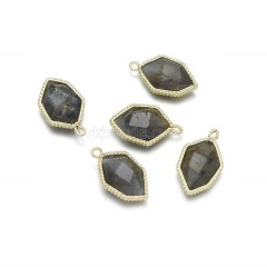 Gemstone Faceted Hexagon  Charms, with Base Metal Edge, Approx 13x23mm, Sell by Piece