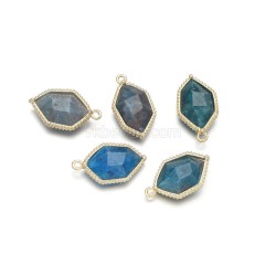 Gemstone Faceted Hexagon  Charms, with Base Metal Edge, Approx 13x23mm, Sell by Piece