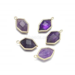 Gemstone Faceted Hexagon  Charms, with Base Metal Edge, Approx 13x23mm, Sell by Piece
