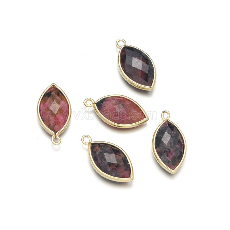 Gemstone Faceted Horse Eye Charms, with Gold Plated Base Metal Findings, Approx 11.5x22mm, Sell by Piece